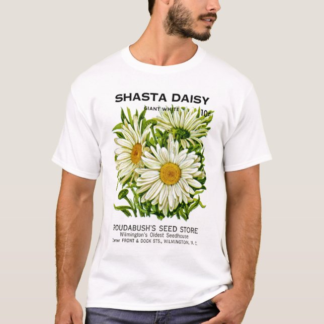Shasta Daisy Vintag Seed Packet T-Shirt (Vorderseite)