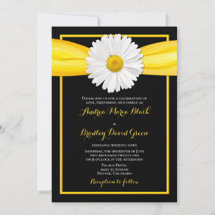 Shasta Daisy Yellow Ribbon Black Wedding Einladung