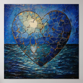 Shattered Blue Heart Poster