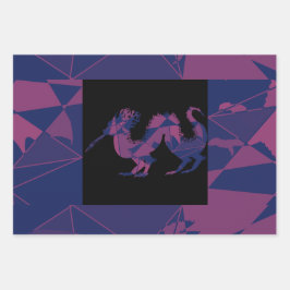 Shattered Blue Red Chinese dragon Geschenkpapier Set