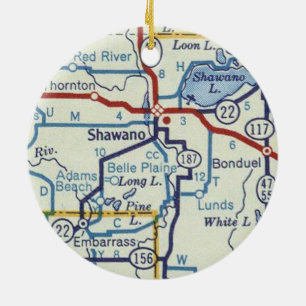 Shawano WI Map Keramik Ornament