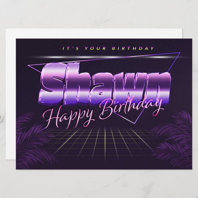 Shawn Name Vorname lila retro Karte Geburtstag (Vorne/Hinten)
