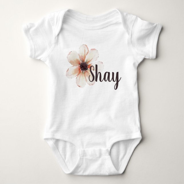 Shay Name Baby Girls Reveal Neugeborene Blume Baby Strampler (Vorderseite)