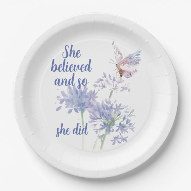 "She believed and so Motivational Quote Butterfly Pappteller (Vorderseite)