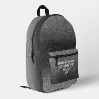 She Believed She Could Silber Schwarzes Glitter Bedruckter Rucksack