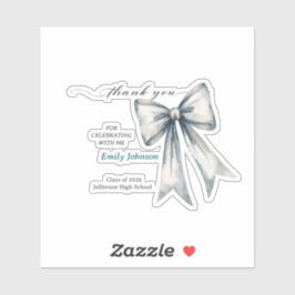 She did it Graduation invitation Photo Blue Bow  Aufkleber