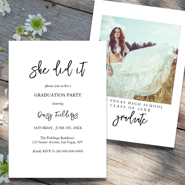 She Did It Graduation Photo Party Invitation Einladung (Von Creator hochgeladen)