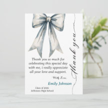 She did it Graduation Thank you Photo Blue Bow