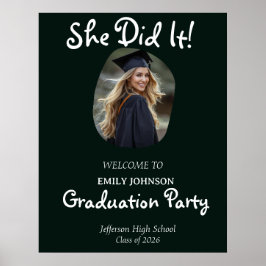 She Did It! Modern Photo Graduation Party Poster