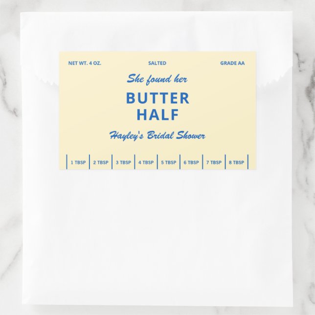 She Found Her Butter Half Bridal Shower Label Rechteckiger Aufkleber (Tasche)