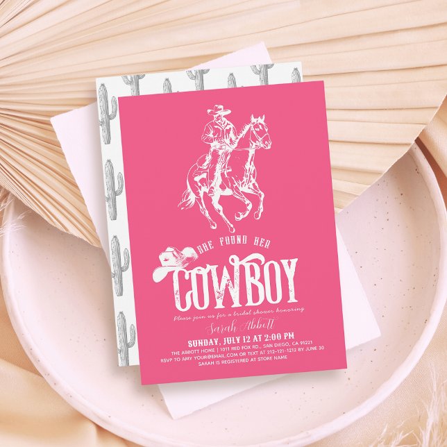 She Found Her Cowboy Pink Bridal Shower Einladung (Von Creator hochgeladen)