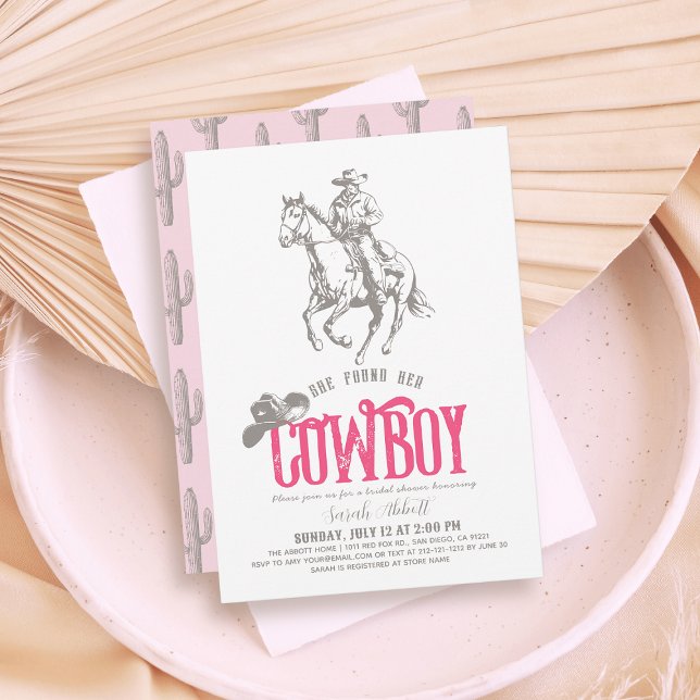 She Found Her Cowboy Pink Bridal Shower Einladung (Von Creator hochgeladen)