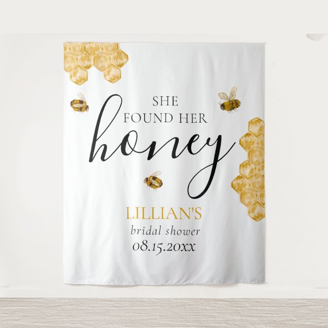 She Found Her Honey Bee Bridal Shower Backdrop  Wandteppich (Vorderseite)