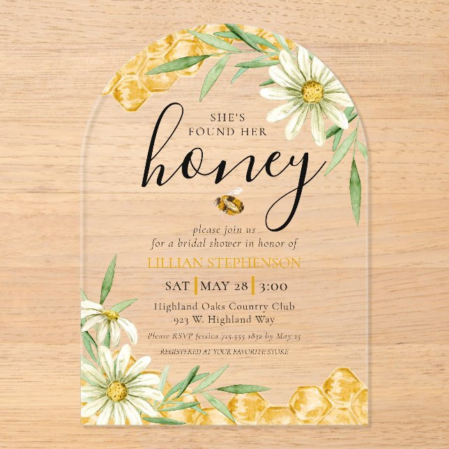 She Found Her Honey Bee Themed Daisy Bridal Shower Acryleinladungen (Vorderseite)