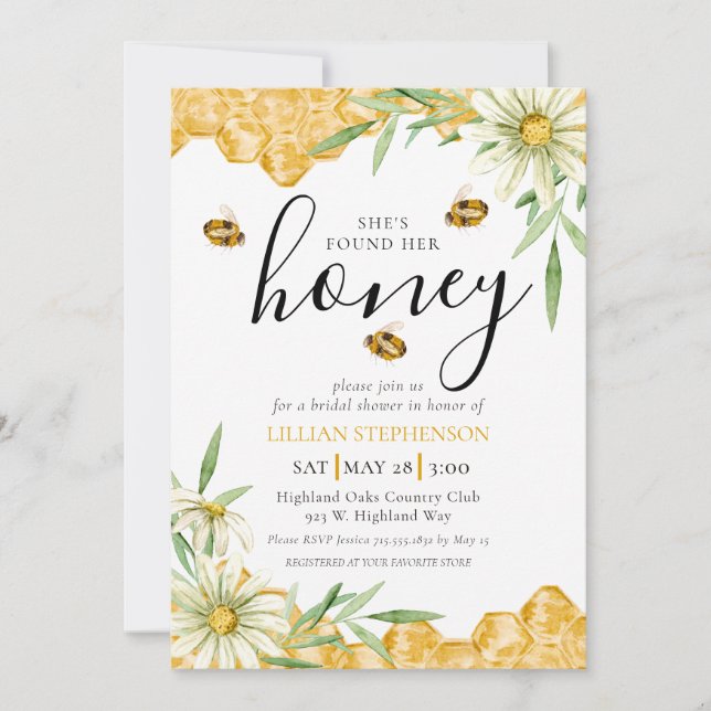 She Found Her Honey Bee Themed Daisy Bridal Shower Einladung (Vorderseite)
