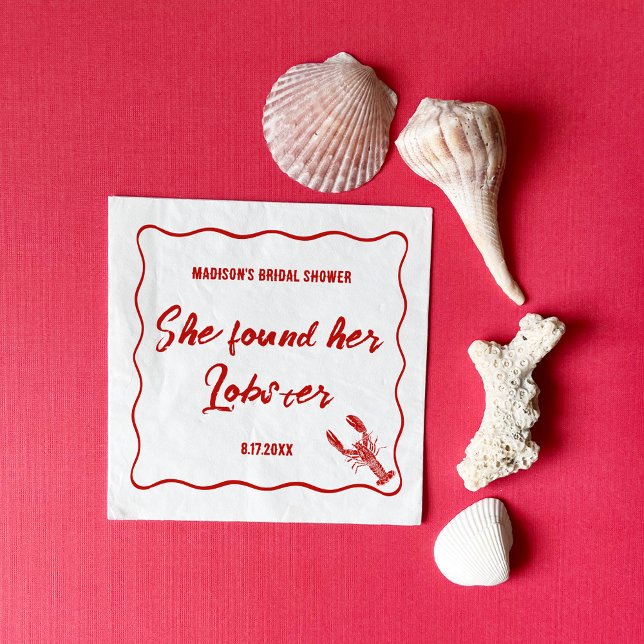 She Found Her Lobster Red and White Bridal Shower Serviette (Von Creator hochgeladen)
