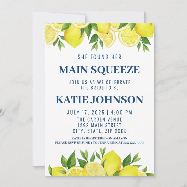 She Found Her Main Squeeze Bridal Shower Invite Einladung (Vorderseite)