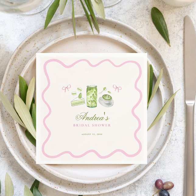 She Found Her Perfect Matcha Bow Bridal Shower Serviette (Von Creator hochgeladen)