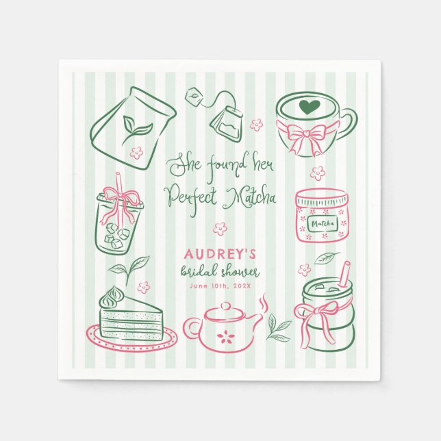 She Found Her Perfect Matcha Green Bridal Shower N Serviette (Vorderseite)