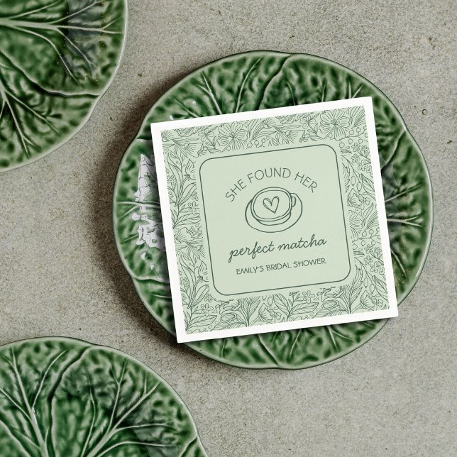  She Found Her Perfect Matcha Green Bridal Shower Serviette (She Found Her Perfect Matcha Green Bridal Shower Napkins)