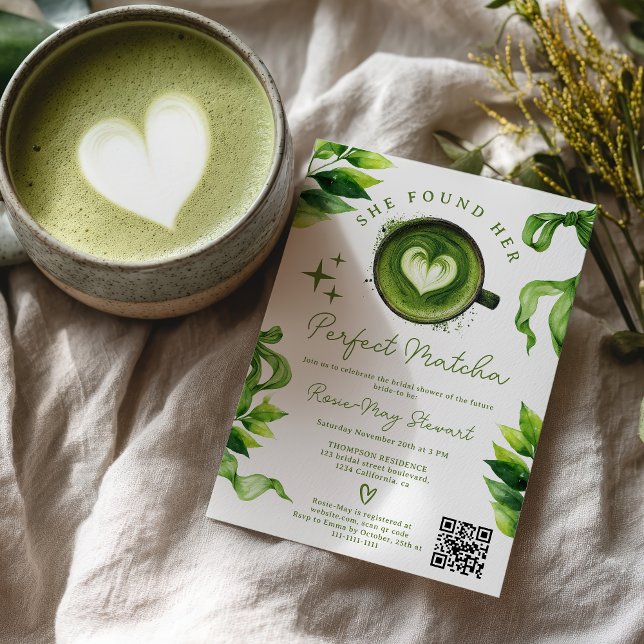 She Found Her Perfect Matcha Green Tea Qr Bridal  Einladung (She Found Her Perfect Matcha Green Tea Qr Bridal Invitation)