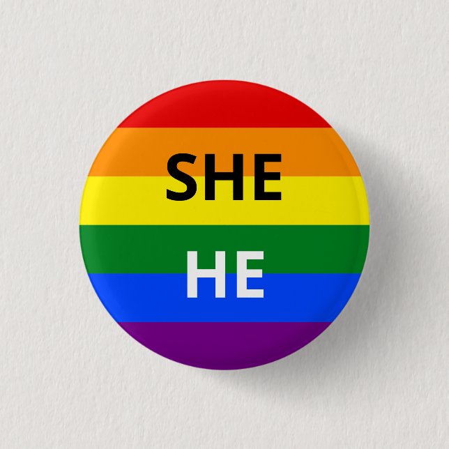 She/He Pronouns Rainbow Badge Button (Vorderseite)