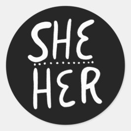 SHE / HER Pronouns BLack Handlettering Set von Runder Aufkleber