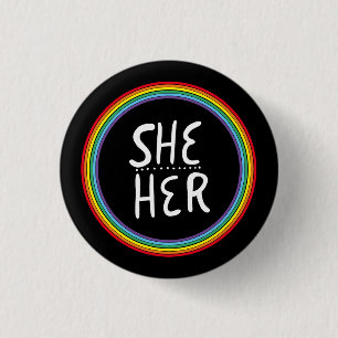 SHE/HER Pronouns Rainbow Handschrift Minimal Button