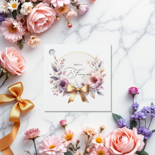 "She is a Extravagant One" Floral Bow Girl 1. Gebu Geschenkanhänger ("She's a Fancy One" Floral Bow Girl 1st Birthday Favor Tags)