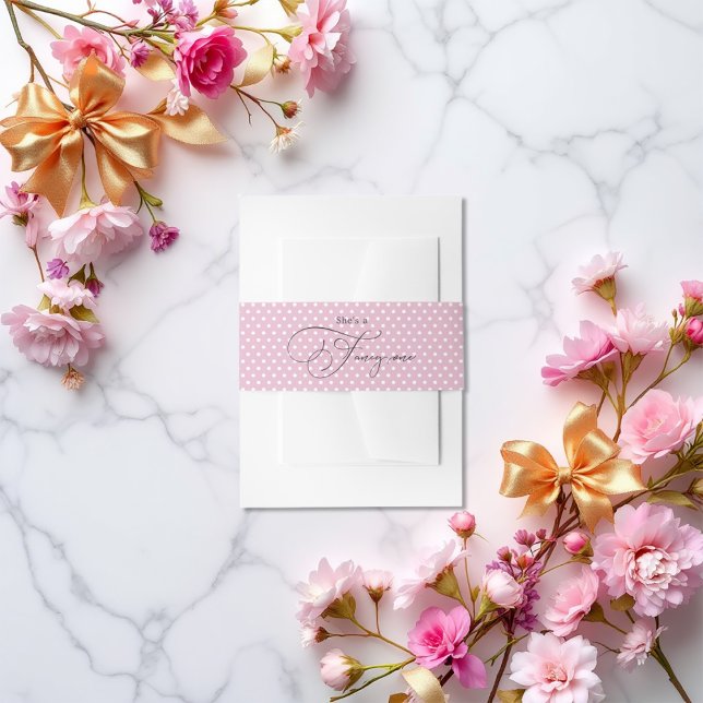 "She is a Extravagant" Pink Polka Dot 1. Geburtsta Einladungsbanderole ("She's a Fancy One" Pink Polka Dot 1st Birthday Invitation Belly Band)