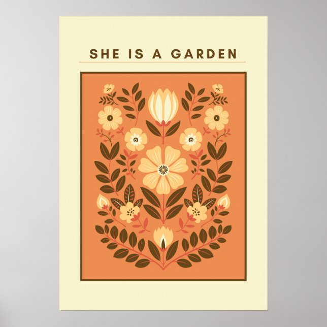 She Is a Garden – Botanical Wall Art (Terracotta) Poster (Vorne)