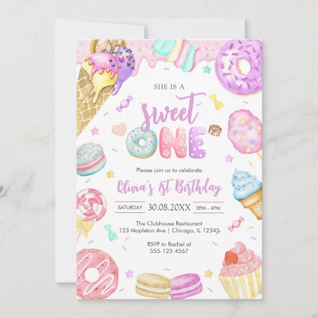 She is a Sweet One Birthday Party Invitation Einladung (Vorderseite)