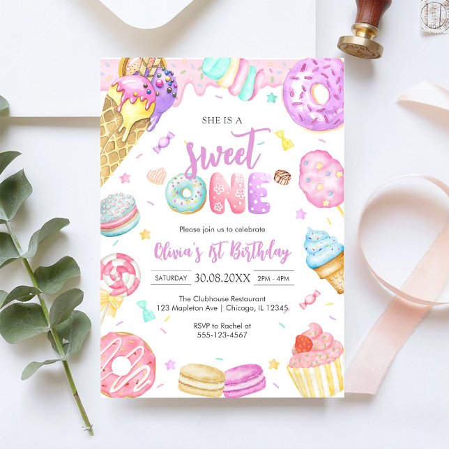 She is a Sweet One Birthday Party Invitation Einladung (Von Creator hochgeladen)
