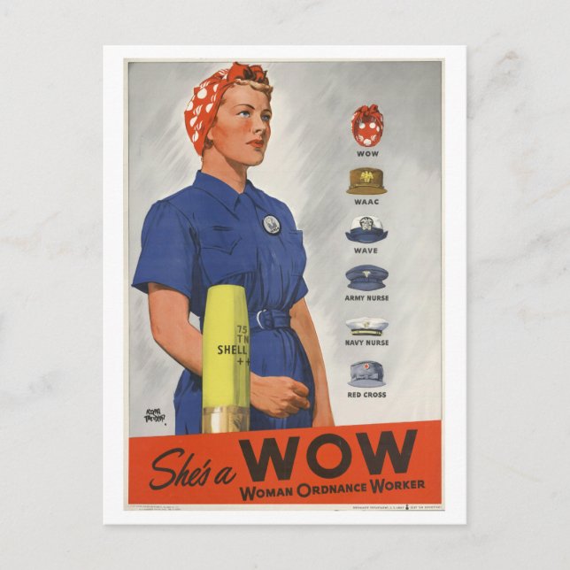 "She is a WOW" Woman Ordnance Worker WWII Postkarte (Vorderseite)