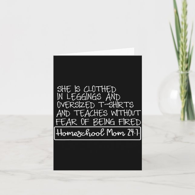 She Is Clothed In Leggings And Oversized Homeschoo Karte (Vorderseite)