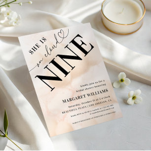 She is on Cloud Nine Heart Script Bridal Shower Einladung