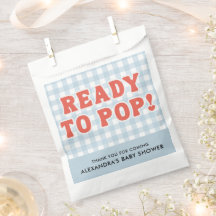 She Is Ready To Pop Baby Shower Retro Blue Gingham