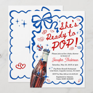 She is Ready to POP Blue Coquette Invitation Einladung