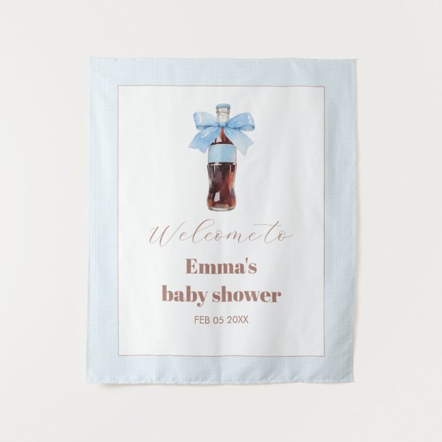 She Is Ready to Pop Blue Soda Pop Baby Shower Wandteppich (Vorderseite)