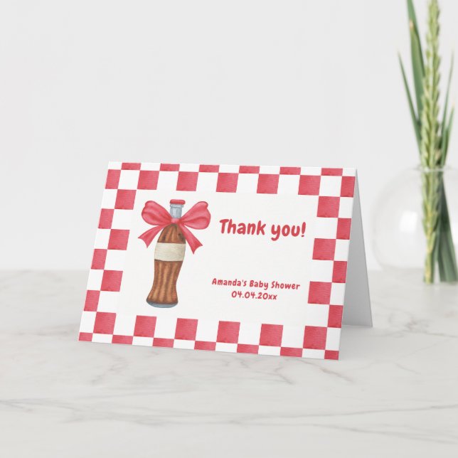 She is Ready to Pop Soda Bottle Baby Shower Dankeskarte (Vorderseite)