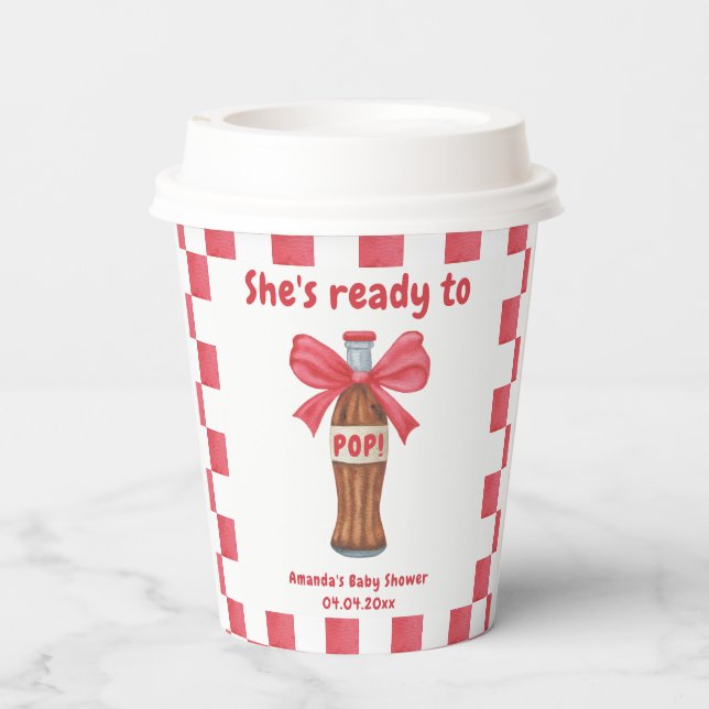 She is Ready to Pop Soda Bottle Baby Shower Pappbecher (Rückseite)