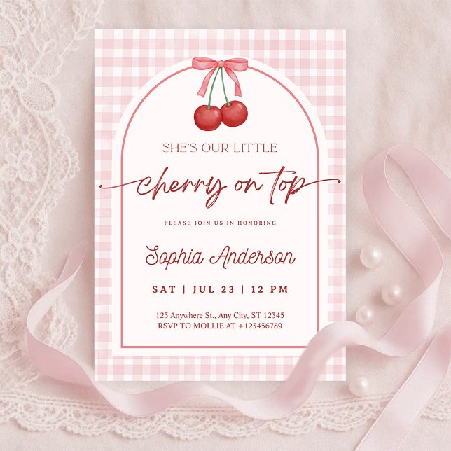 She is the Cherry on Top Gingham Baby Shower Einladung (Von Creator hochgeladen)