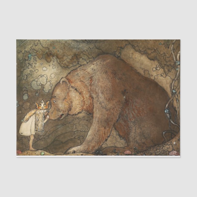 "She Kissing the Bären" von John Bauer Seidenpapier (Vorderseite)