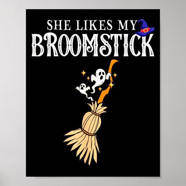She Likes My Broomstick I Love Her Pumpkins Couple Poster (Vorne)