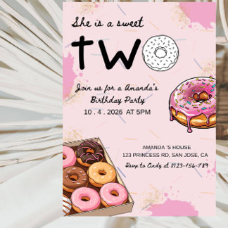 She’s a Sweet TWO Donut-Girl’s 2nd Birthday Party  Einladung