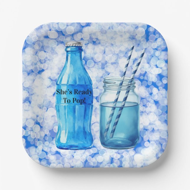 She’s Ready To Pop Blue Boy Baby Shower Pappteller (Vorderseite)