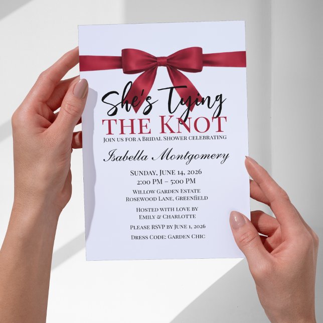 She’s Tying the Knot Theme Red Bow Einladung (She’s Tying the Knot Theme Red Bow Invitation
)