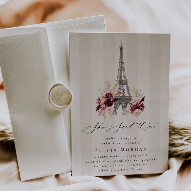 She Said Oui Blush Floral Paris Bridal Shower Einladung (Von Creator hochgeladen)
