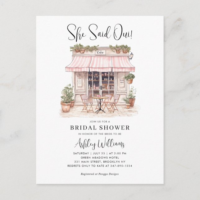 She Said Oui Yes Paris French Cafe Bridal Shower Postkarte (Vorderseite)