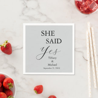 She Said Yes Bridal Shower Grey Serviette